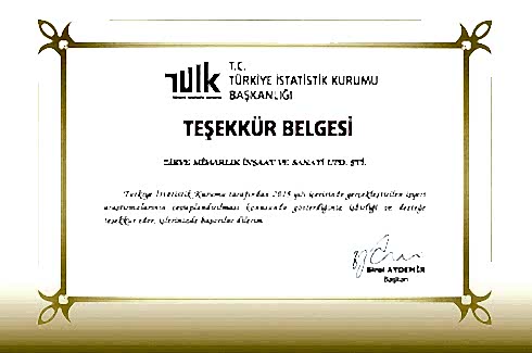TURKISH STATISTICAL AGENCY CERTIFICATE OF APPRECIATION